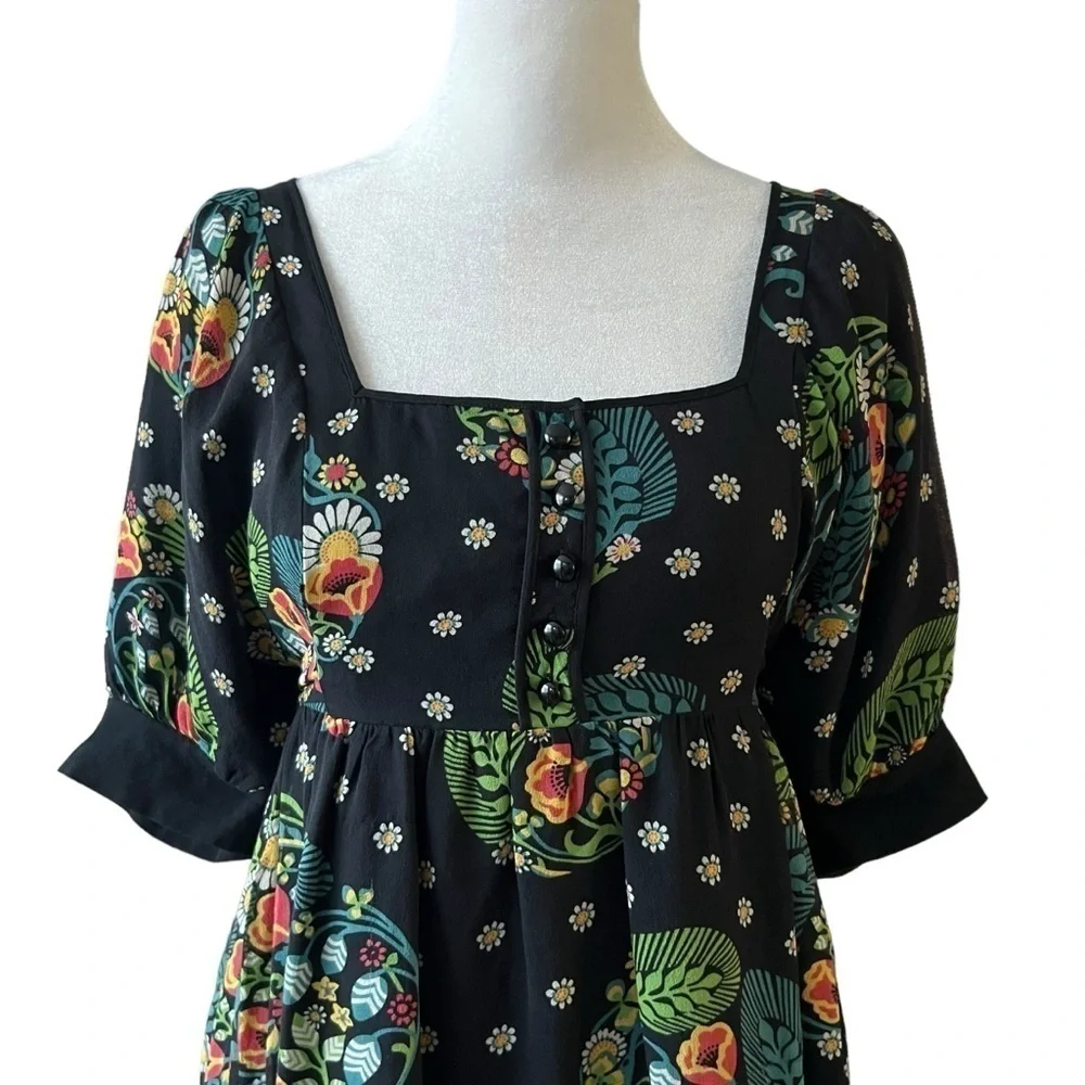 MAEVE Silk Floral Black Dress